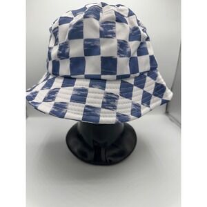 Bucket Hat Unisex One Size Blue White Checkered Cloud Print Retro